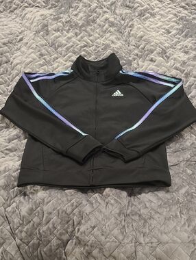 adidas Black Jacket with Iridescent Blue-Purple Stripes